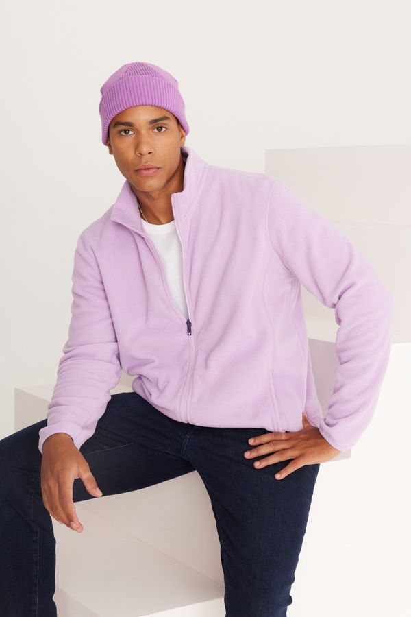 AC&Co / Altınyıldız Classics AC&Co / Altınyıldız Classics Men's Lilac Anti-pilling Anti-Pilling Standard Fit High Bato Collar Sweatshirt Fleece Jacket