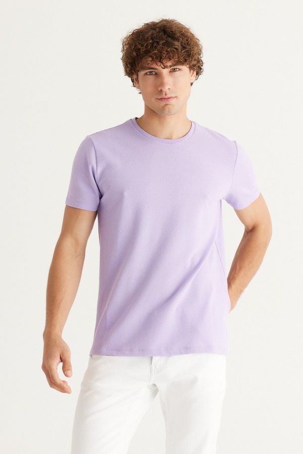 AC&Co / Altınyıldız Classics AC&Co / Altınyıldız Classics Men's Lilac Slim Fit Slim Fit Crew Neck Soft Button Basic T-Shirt