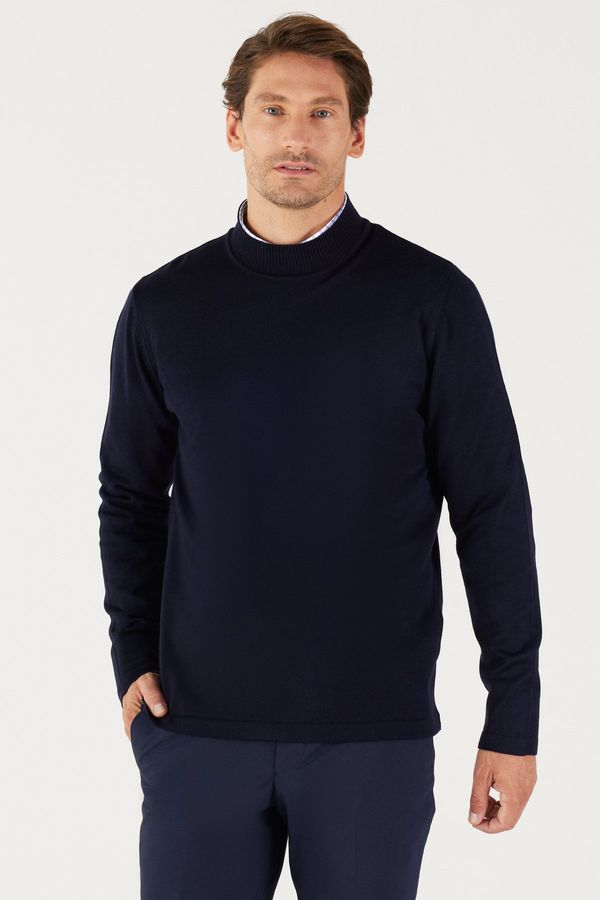AC&Co / Altınyıldız Classics AC&Co / Altınyıldız Classics Men's Navy Blue Anti-Pilling Standard Fit Normal Cut Half Turtleneck Knitwear Sweater.