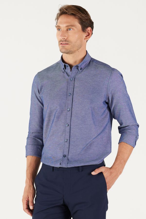 AC&Co / Altınyıldız Classics AC&Co / Altınyıldız Classics Men's Navy Blue Buttoned Collar Easy to Iron Cotton Slim Fit Slim Fit Oxford Shirt
