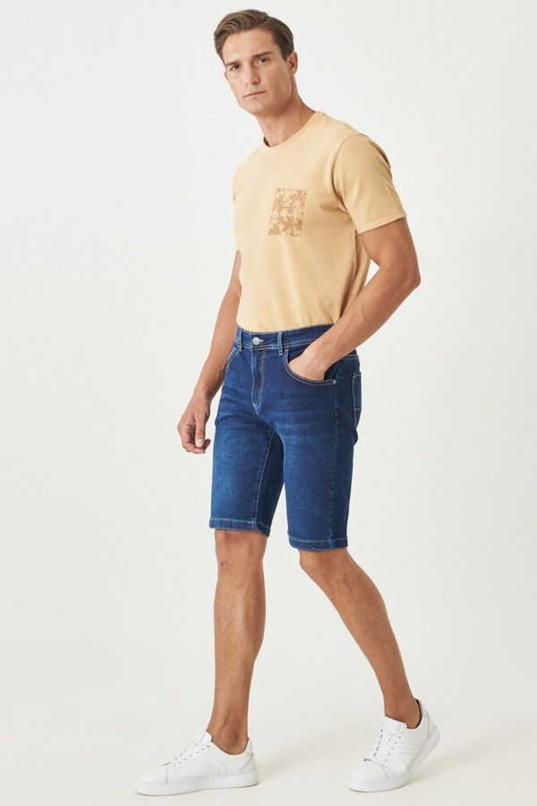 AC&Co / Altınyıldız Classics AC&Co / Altınyıldız Classics Men's Navy Blue Comfort Fit Relaxed Fit 5-Pocket Flexible Denim Jeans Shorts