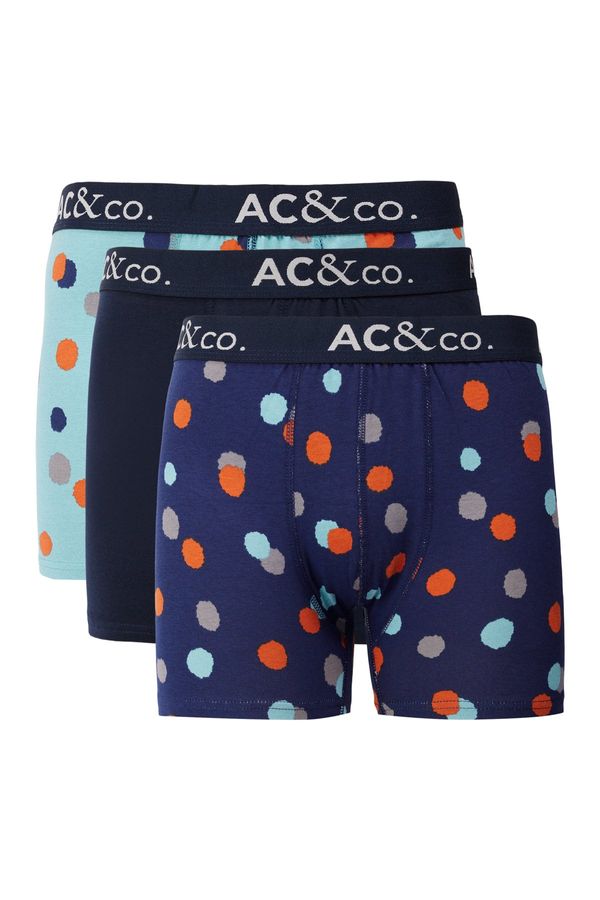 AC&Co / Altınyıldız Classics AC&Co / Altınyıldız Classics Men's Navy Blue-Green Patterned Cotton Stretchy 3-Pack Boxer