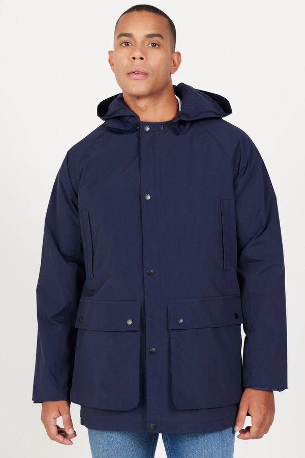 AC&Co / Altınyıldız Classics AC&Co / Altınyıldız Classics Men's Navy Blue Hooded Stand Collar Standard Fit Warm Windproof Coat