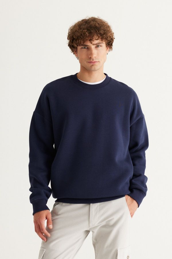 AC&Co / Altınyıldız Classics AC&Co / Altınyıldız Classics Men's Navy Blue Oversize Fit Wide Cut Cotton Fleece Inner 3 Thread Crew Neck Sweatshirt