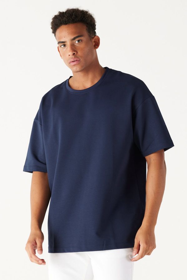 AC&Co / Altınyıldız Classics AC&Co / Altınyıldız Classics Men's Navy Blue Oversize Loose Cut Crew Neck Thick Textured Sweatshirt T-Shirt