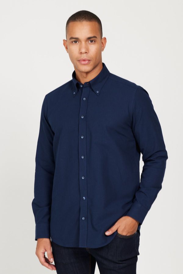 AC&Co / Altınyıldız Classics AC&Co / Altınyıldız Classics Men's Navy Blue Slim Fit Slim Fit Buttoned Collar Cotton Oxford Shirt