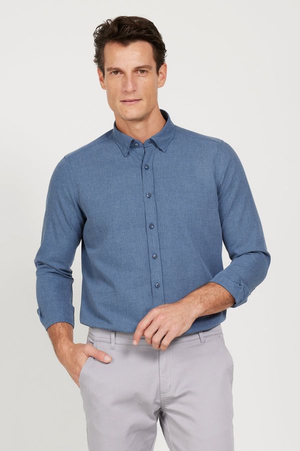 AC&Co / Altınyıldız Classics AC&Co / Altınyıldız Classics Men's Navy Blue Slim Fit Slim Fit Buttoned Collar Flannel Lumberjack Winter Shirt