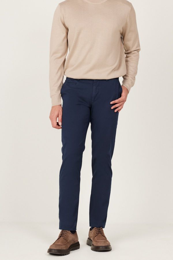 AC&Co / Altınyıldız Classics AC&Co / Altınyıldız Classics Men's Navy Blue Slim Fit Slim Fit Side Pocket Cotton Diagonal Patterned Flexible Trousers