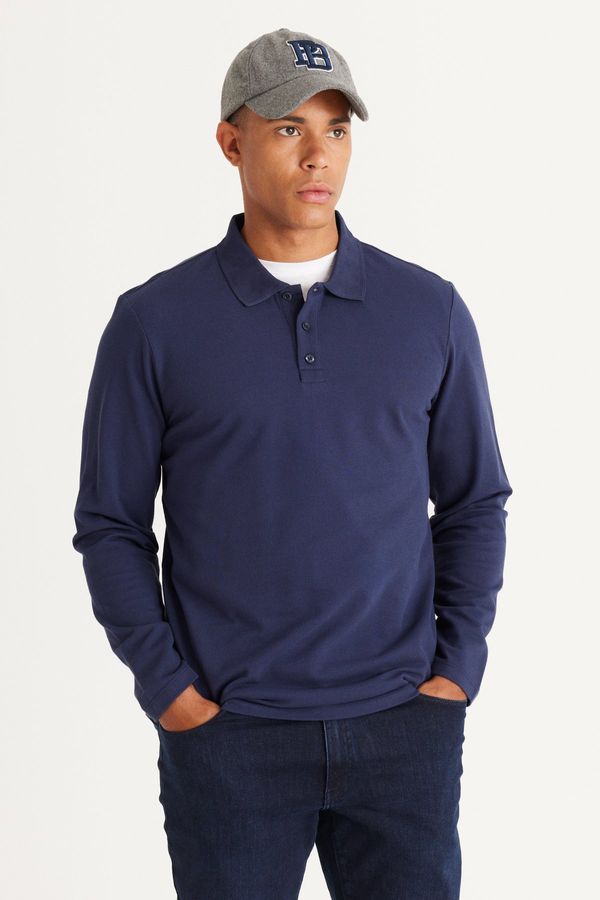 AC&Co / Altınyıldız Classics AC&Co / Altınyıldız Classics Men's Navy Blue Standard Fit Normal Cut 3 Thread Fleece 100% Cotton Polo Neck Sweatshirt