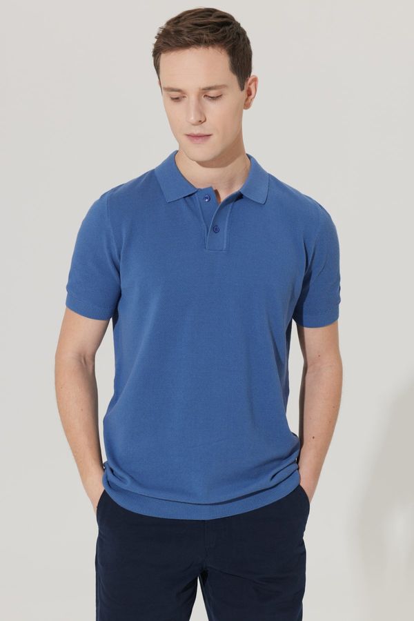 AC&Co / Altınyıldız Classics AC&Co / Altınyıldız Classics Men's Navy Blue Standard Fit Normal Cut Polo Neck 100% Cotton Patterned Short Sleeve Knitwear T-Shirt