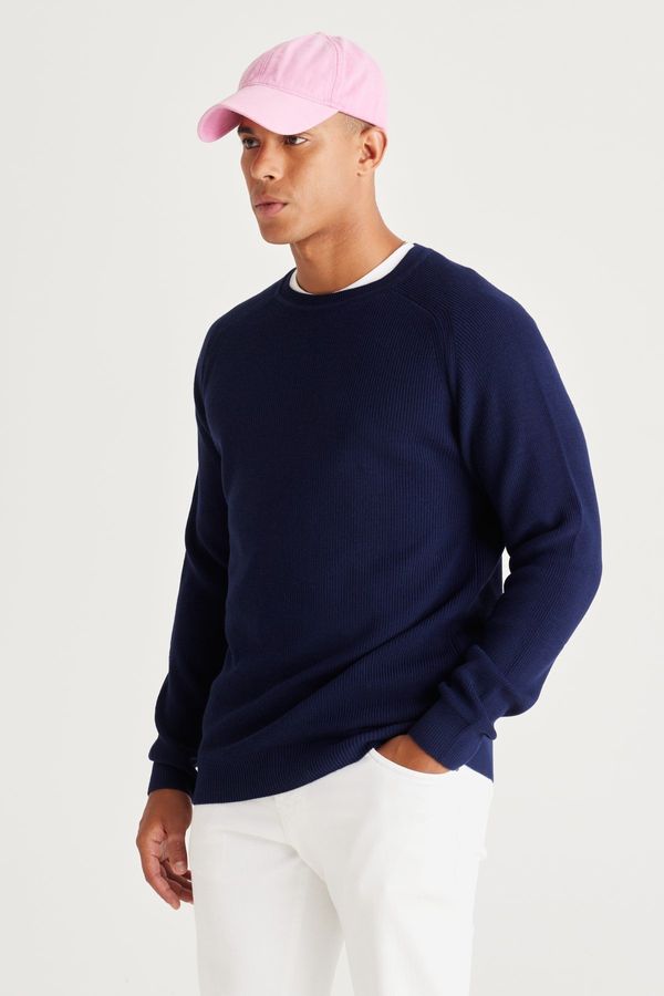 AC&Co / Altınyıldız Classics AC&Co / Altınyıldız Classics Men's Navy Blue Standard Fit Regular Cut Crew Neck Patterned Knitwear Sweater