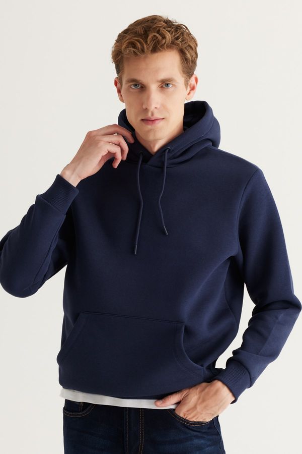AC&Co / Altınyıldız Classics AC&Co / Altınyıldız Classics Men's Navy Blue Standard Fit Regular Fit Inner Fleece 3 Thread Hooded Cotton Sweatshirt