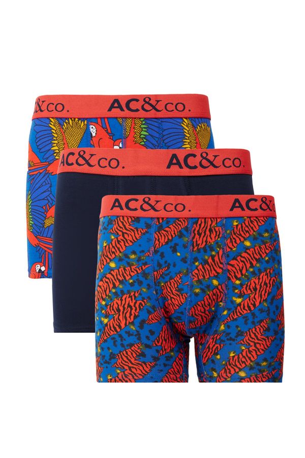 AC&Co / Altınyıldız Classics AC&Co / Altınyıldız Classics Men's Navy Blue-Tile Cotton Stretch Patterned 3-Pack Boxer