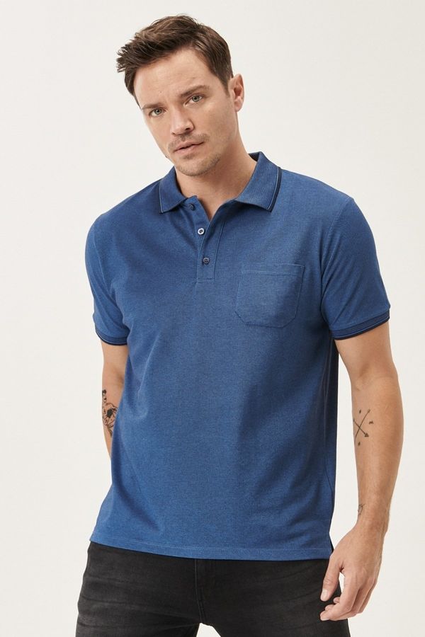 AC&Co / Altınyıldız Classics AC&Co / Altınyıldız Classics Men's Non-Shrink Cotton Fabric Regular Fit Relaxed Cut Navy-indigo Roll Up Polo Neck Pocket T-Shirt