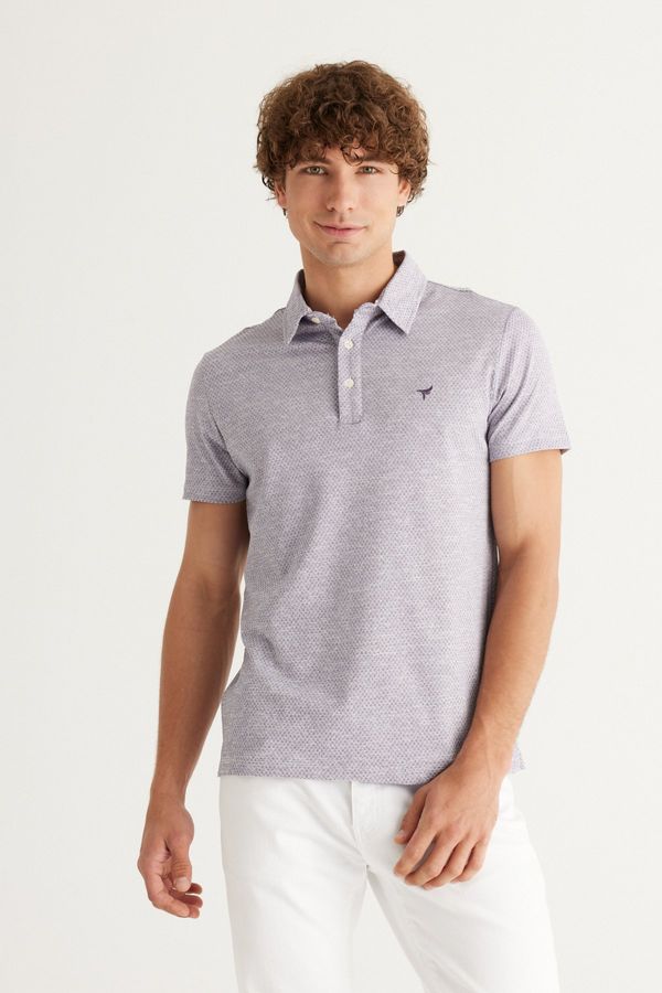 AC&Co / Altınyıldız Classics AC&Co / Altınyıldız Classics Men's Purple-white Easily Ironable Slim Fit Slim Fit Polo Neck Short Sleeved Jacquard T-Shirt.