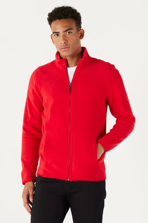 AC&Co / Altınyıldız Classics AC&Co / Altınyıldız Classics Men's Red Anti-pilling Anti-Pilling Standard Fit High Bato Collar Sweatshirt Fleece Jacket
