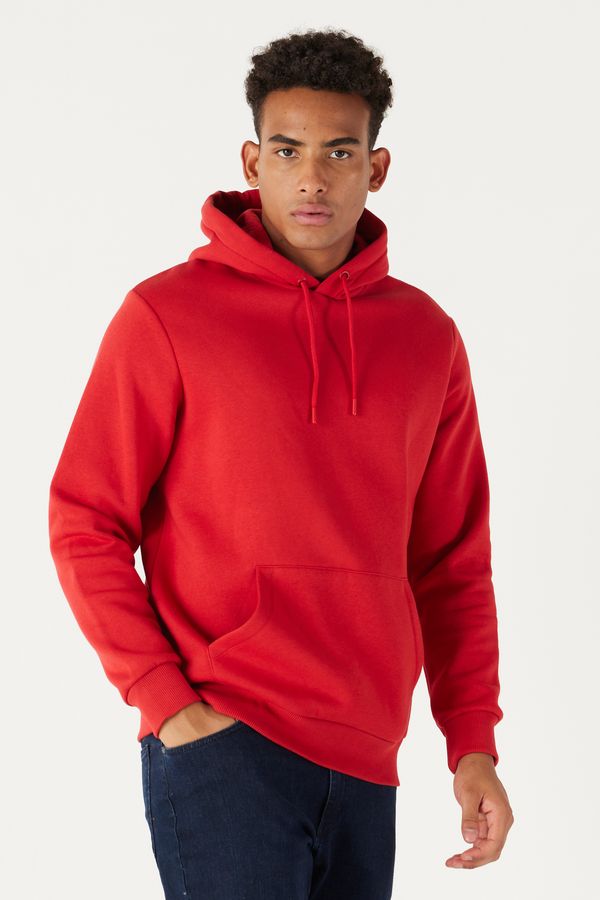 AC&Co / Altınyıldız Classics AC&Co / Altınyıldız Classics Men's Red Standard Fit Regular Cut Inner Fleece 3 Thread Hooded Cotton Sweatshirt
