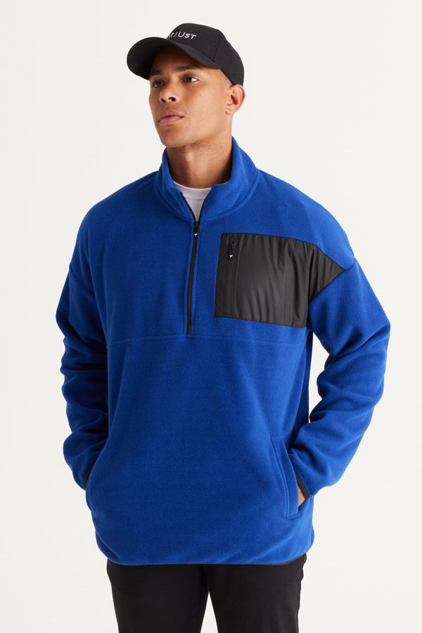 AC&Co / Altınyıldız Classics AC&Co / Altınyıldız Classics Men's Saks Oversize Wide Cut High Bato Collar Pocket Detailed Zippered Cold Proof Fleece Sweatshirt
