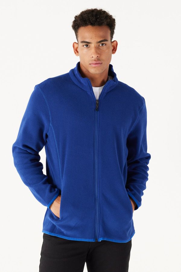 AC&Co / Altınyıldız Classics AC&Co / Altınyıldız Classics Men's Saxe Blue Anti-pilling Anti-Pilling Standard Fit High Bato Collar Sweatshirt Fleece Jacket