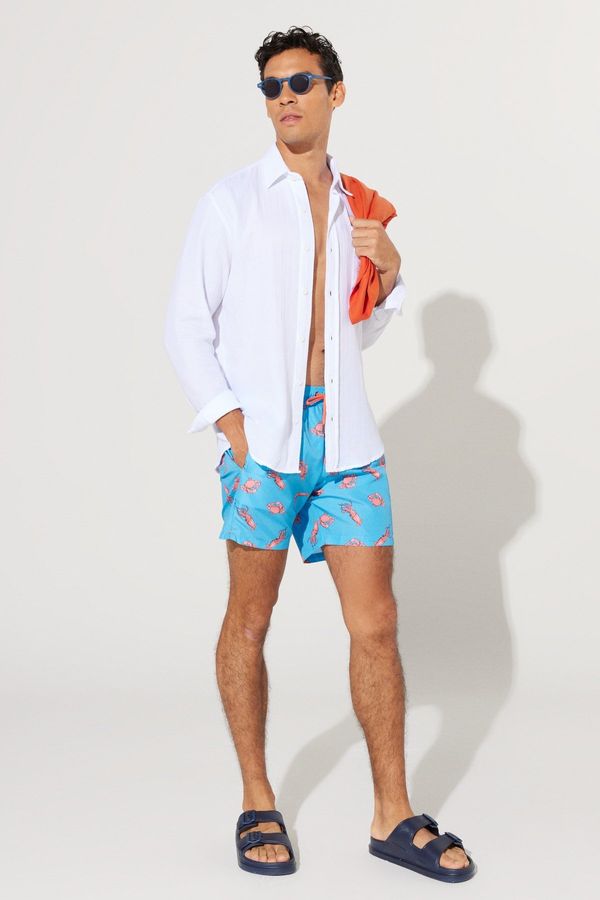 AC&Co / Altınyıldız Classics AC&Co / Altınyıldız Classics Men's Turquoise Standard Fit Regular Fit Pocket Quick Dry Patterned Marine Shorts
