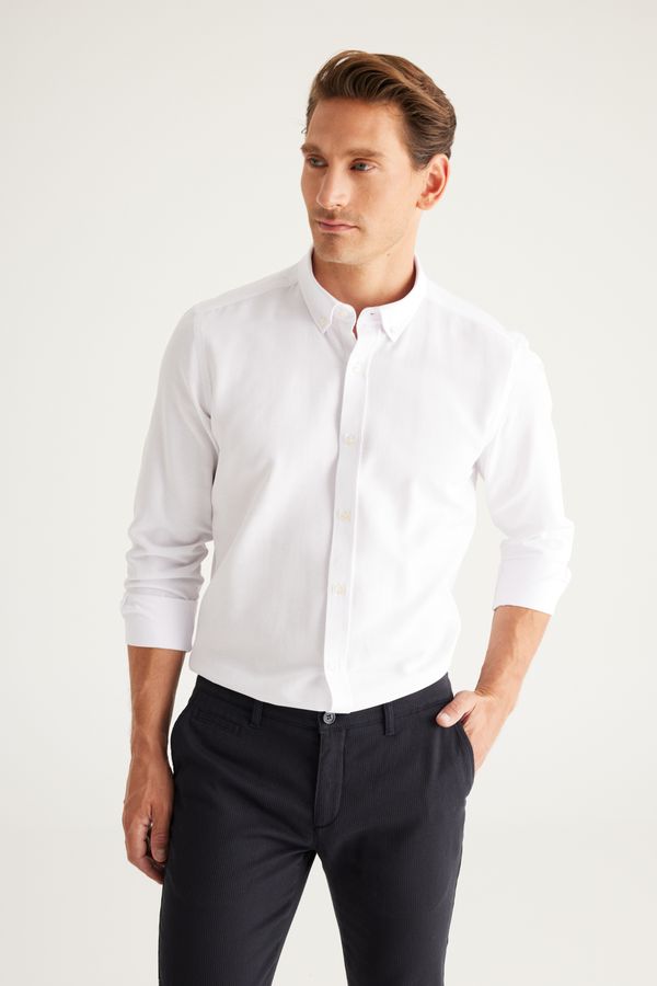 AC&Co / Altınyıldız Classics AC&Co / Altınyıldız Classics Men's White Buttoned Collar Easy to Iron Cotton Slim Fit Slim Fit Oxford Shirt