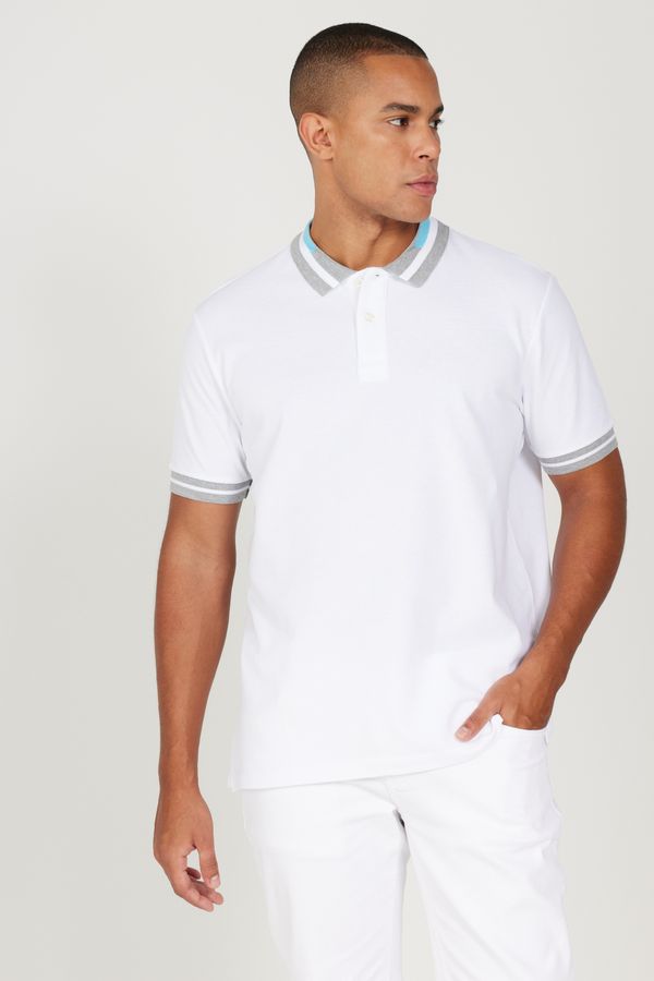 AC&Co / Altınyıldız Classics AC&Co / Altınyıldız Classics Men's White Slim Fit Slim Fit 100% Cotton Anti-roll Polo Neck T-Shirt.