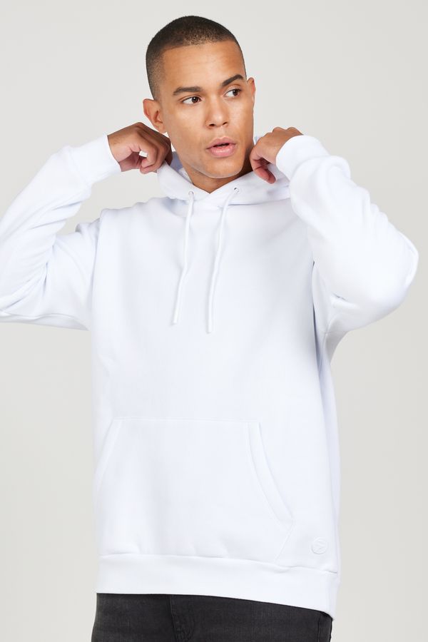 AC&Co / Altınyıldız Classics AC&Co / Altınyıldız Classics Men's White Standard Fit Regular Cut Inner Fleece 3 Thread Hooded Cotton Sweatshirt