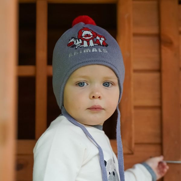 AGBO AGBO Boy's spring/ autumn hat grey Solo with pompom