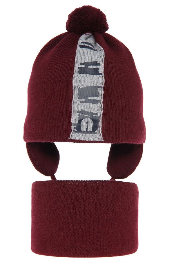 AGBO AGBO Boy's spring/ autumn set: hat and tube scarf burgund Saper with pompom