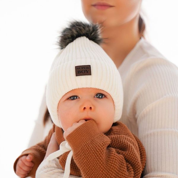 AGBO AGBO Boy's winter set: hat and tube scarf grey Denzel with pompom