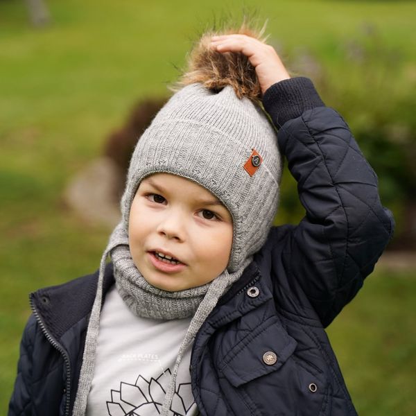 AGBO AGBO Boy's winter set: hat and tube scarf mustard Dominik with pompom