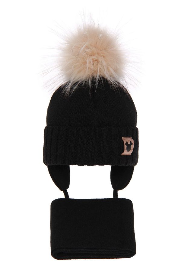 AGBO AGBO Girl's winter set: hat and scarf black Tendi with pompom