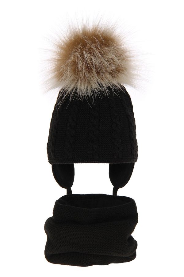 AGBO AGBO Girl's winter set: hat and tube scarf black Klementin with pompom