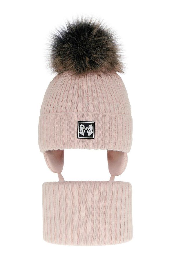 AGBO AGBO Girl's winter set: hat and tube scarf pink Kinia with pompom