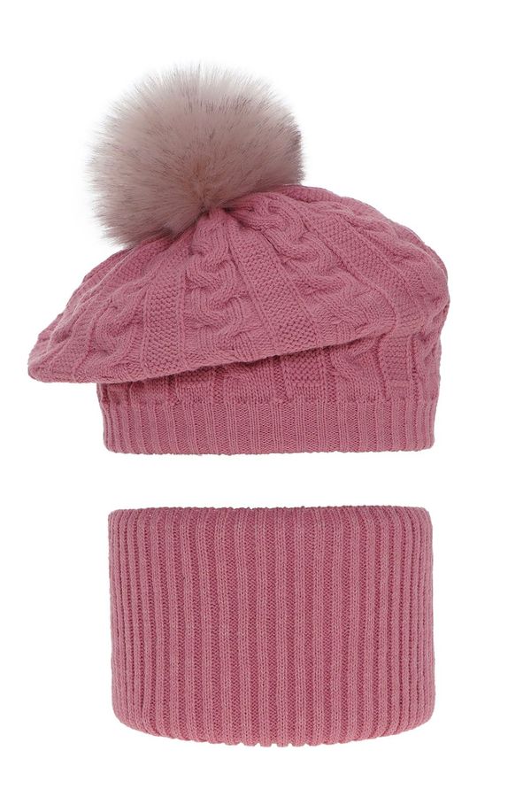 AGBO AGBO Girl's winter set: hat and tube scarf pink Koffi with pompom