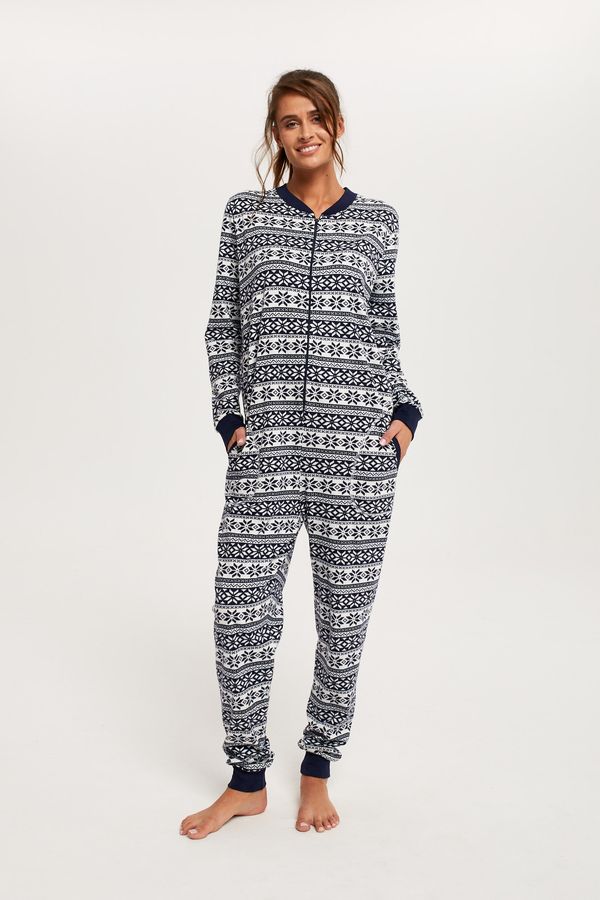 Italian Fashion Alaska women's long-sleeved jumpsuit, long trousers - navy blue print