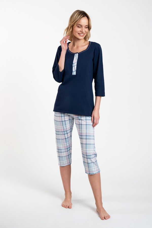 Italian Fashion Allison women's pyjamas 3/4 sleeve, 3/4 legs - navy blue/print
