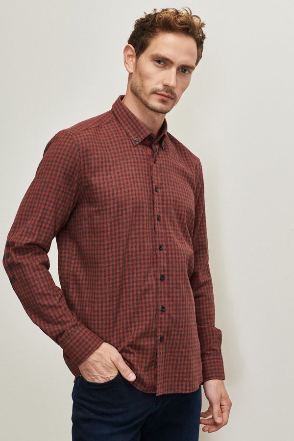 ALTINYILDIZ CLASSICS ALTINYILDIZ CLASSICS Men's Anthracite-red Slim Fit Slim Fit Buttoned Collar Flannel Shirt