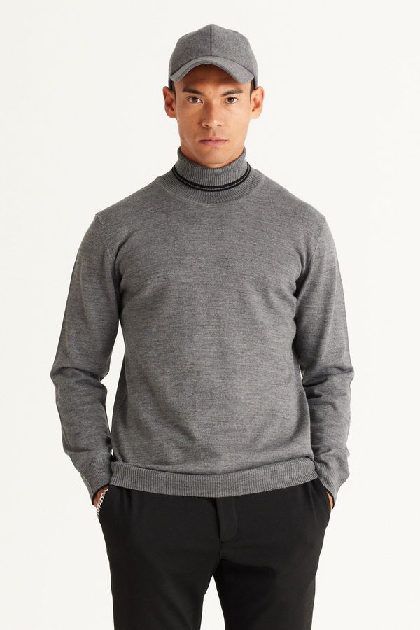 ALTINYILDIZ CLASSICS ALTINYILDIZ CLASSICS Men's Anthracite Standard Fit Normal Cut Full Turtleneck Knitwear Sweater.