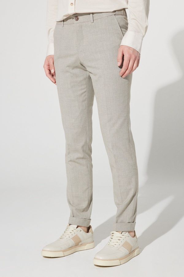 ALTINYILDIZ CLASSICS ALTINYILDIZ CLASSICS Men's Beige Slim Fit Slim Fit Patterned Flexible Elastic Waist Trousers.