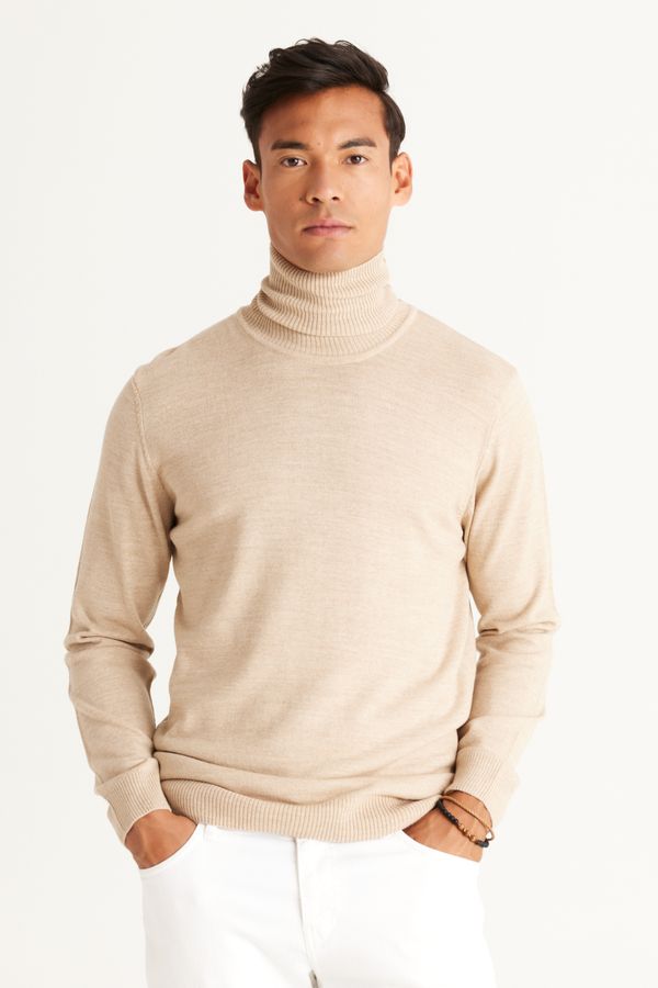 ALTINYILDIZ CLASSICS ALTINYILDIZ CLASSICS Men's Beige Standard Fit Normal Cut Anti-Pilling Full Turtleneck Knitwear Sweater.