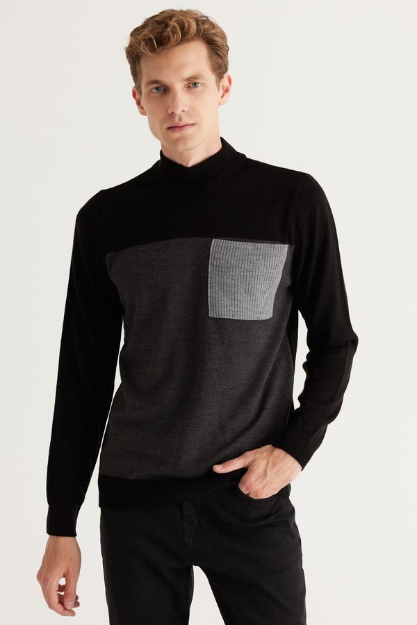 ALTINYILDIZ CLASSICS ALTINYILDIZ CLASSICS Men's Black-Anthracite Standard Fit Normal Cut Half Turtleneck Knitwear Sweater