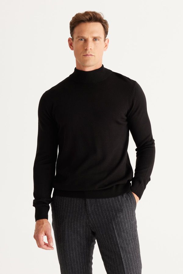 ALTINYILDIZ CLASSICS ALTINYILDIZ CLASSICS Men's Black Anti-pilling Anti-pilling Standard Fit Half Turtleneck Knitwear Sweater