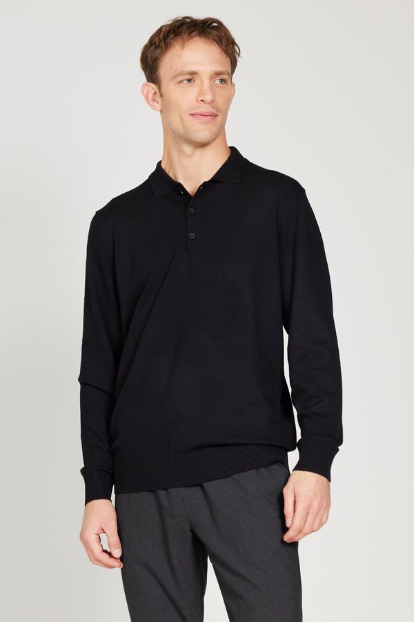 ALTINYILDIZ CLASSICS ALTINYILDIZ CLASSICS Men's Black Standard Fit Normal Cut Polo Neck Knitwear Sweater