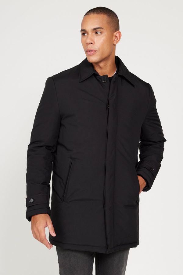 ALTINYILDIZ CLASSICS ALTINYILDIZ CLASSICS Men's Black Standard Fit Normal Cut Shirt Collar Coat