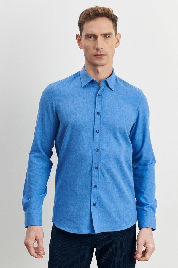 ALTINYILDIZ CLASSICS ALTINYILDIZ CLASSICS Men's Blue Slim Fit Slim Fit Buttoned Collar Flannel Lumberjack Winter Shirt