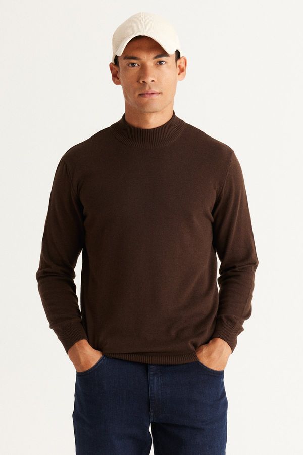 ALTINYILDIZ CLASSICS ALTINYILDIZ CLASSICS Men's Brown Standard Fit Regular Cut Half Turtleneck Cotton Knitwear Sweater