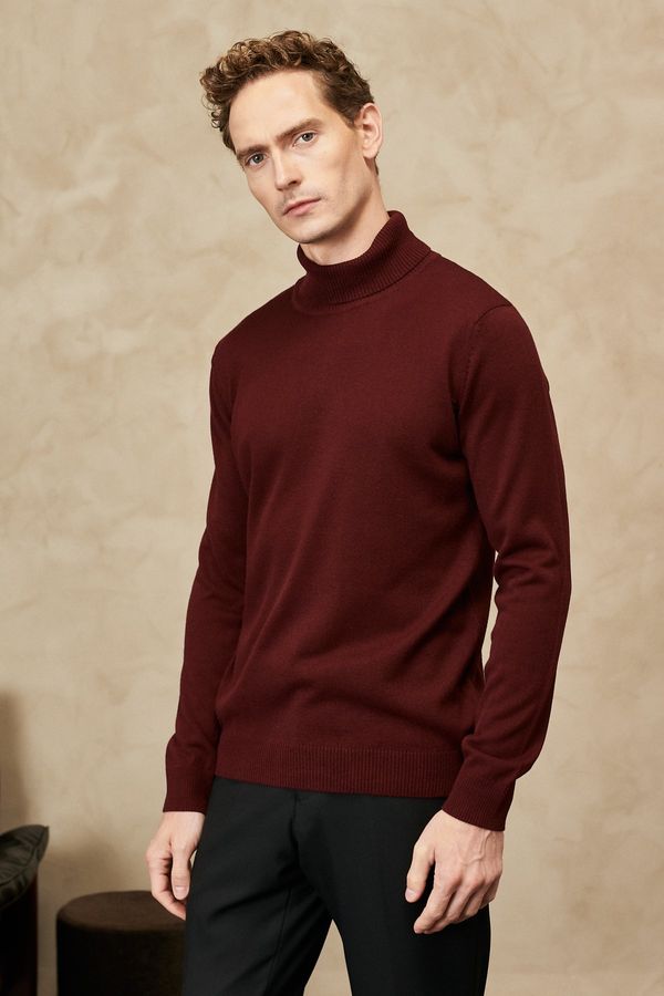 ALTINYILDIZ CLASSICS ALTINYILDIZ CLASSICS Men's Claret Red Anti-Pilling, Anti-Pilling Feature Standard Fit Full Turtleneck Knitwear Sweater.