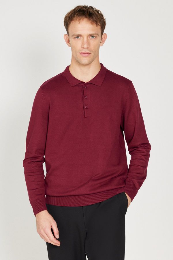 ALTINYILDIZ CLASSICS ALTINYILDIZ CLASSICS Men's Claret Red Standard Fit Normal Cut Polo Collar Knitwear Sweater.