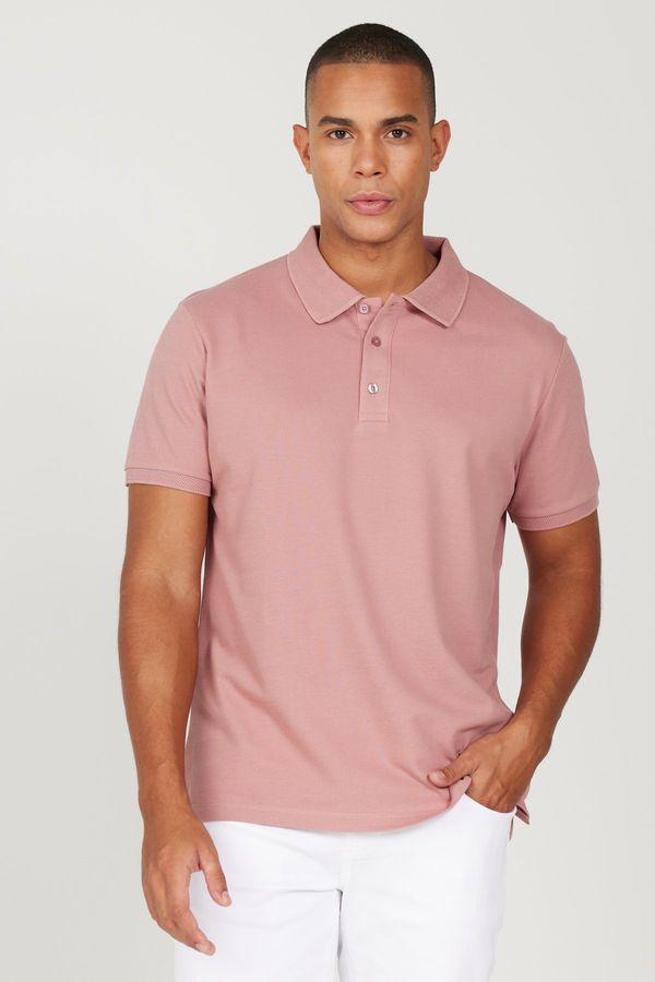 ALTINYILDIZ CLASSICS ALTINYILDIZ CLASSICS Men's Dried Rose 100% Cotton Roll-Up Collar Slim Fit Slim Fit Polo Neck Short Sleeved T-Shirt.